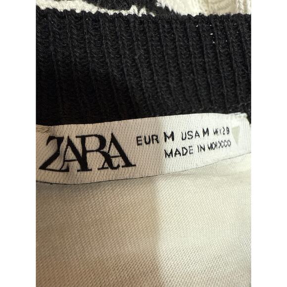 Zara Women's White Black Striped Overlay Short Sleeve Swaeter Vest Top Size M - Picture 3 of 4